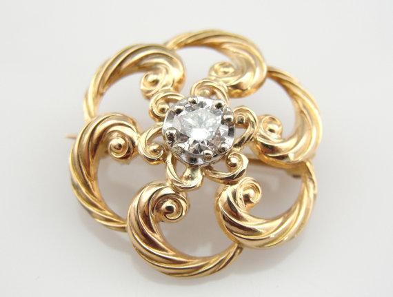 Diamond Love Knot Gold Brooch