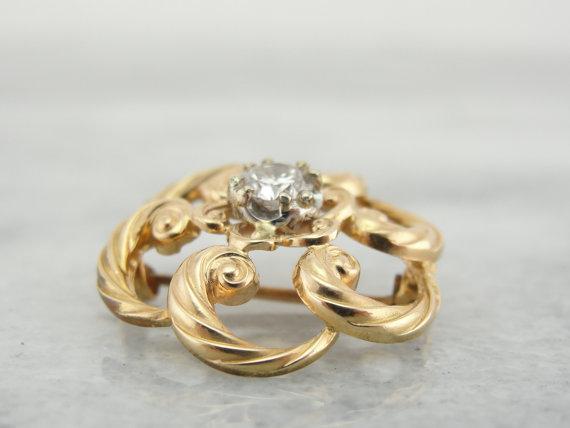 Diamond Love Knot Gold Brooch