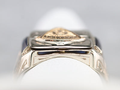 Art Deco Masonic Ring with Sapphire Accents
