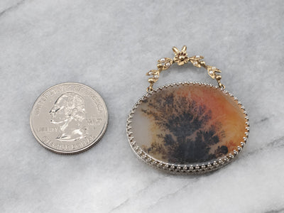 Floral Dendritic Agate Mixed Metal Seed Pearl Pendant
