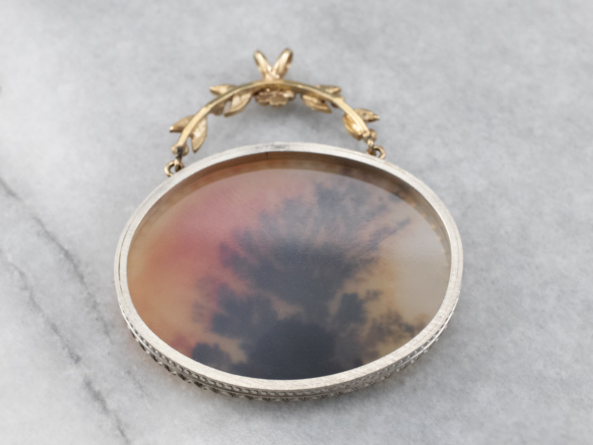 Floral Dendritic Agate Mixed Metal Seed Pearl Pendant