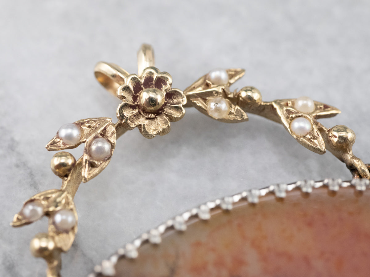 Floral Dendritic Agate Mixed Metal Seed Pearl Pendant