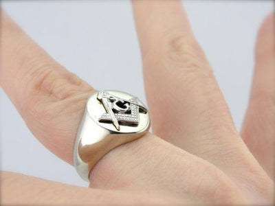 White Gold Masonic Men's Ring