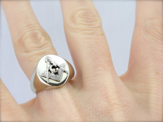 White Gold Masonic Men's Ring