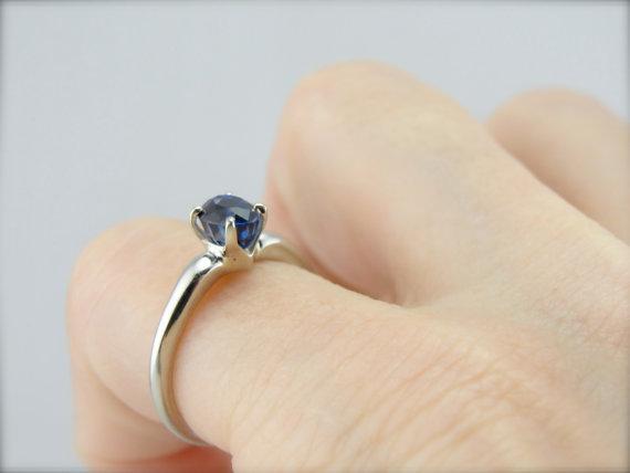 Blue Ceylon Sapphire White Gold Solitaire Engagement Ring