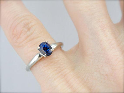 Blue Ceylon Sapphire White Gold Solitaire Engagement Ring