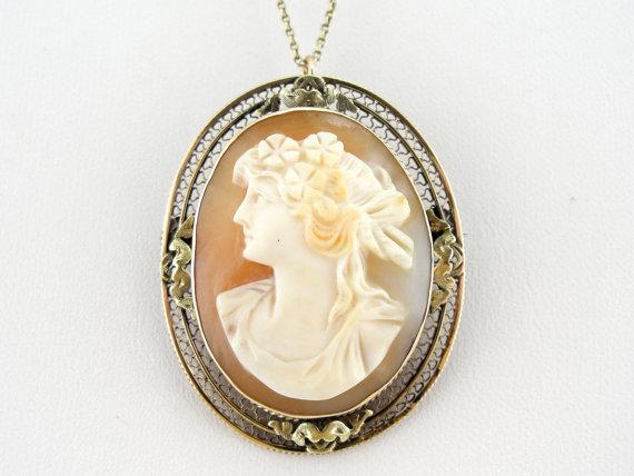 Victorian Cameo with Flower Bedecked Woman