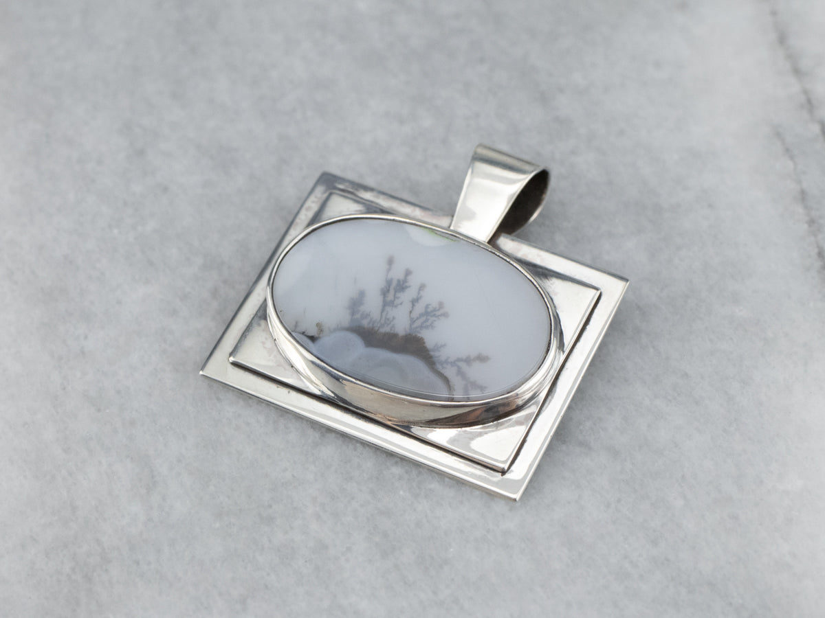 Sterling Silver Unisex Dendritic Agate Pendant