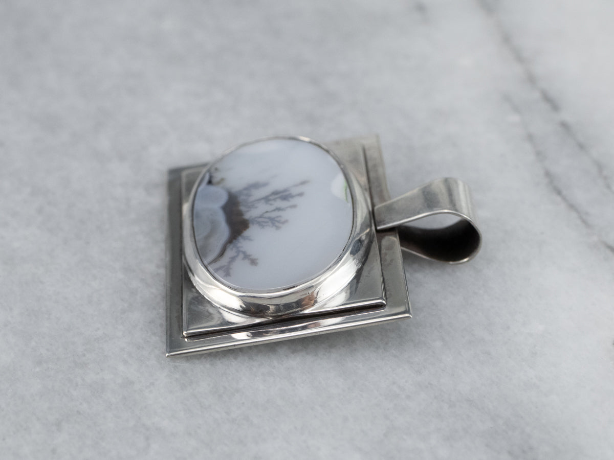 Sterling Silver Unisex Dendritic Agate Pendant