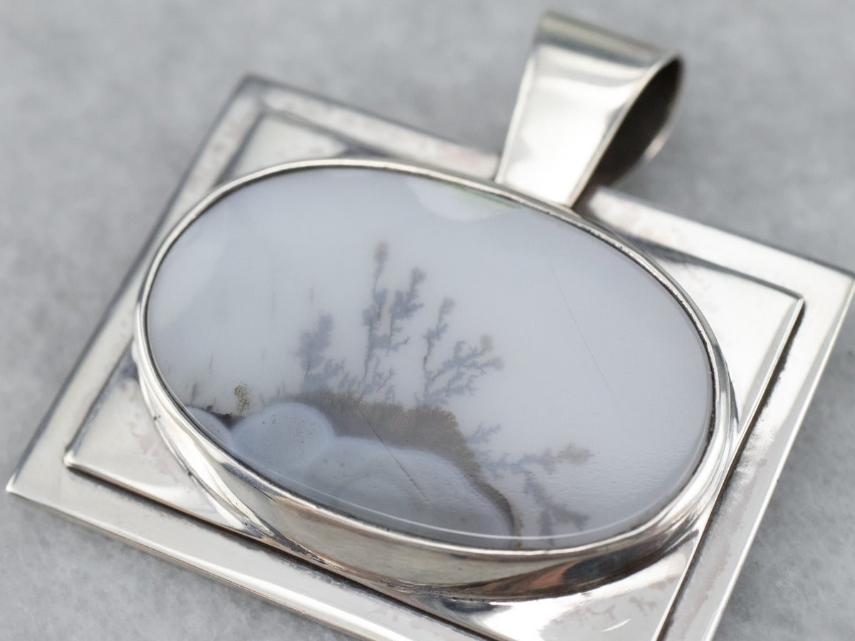 Sterling Silver Unisex Dendritic Agate Pendant
