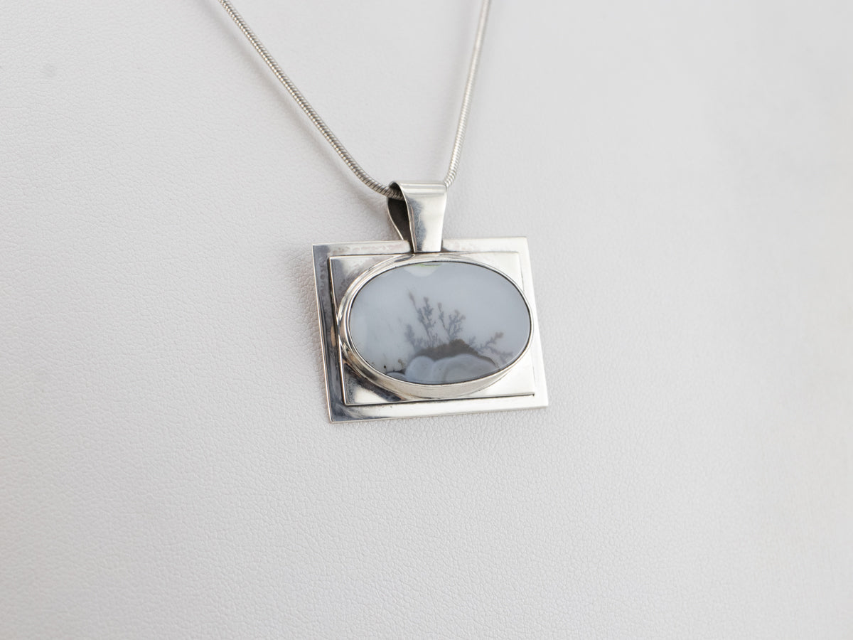 Sterling Silver Unisex Dendritic Agate Pendant