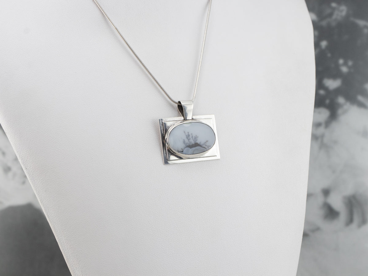 Sterling Silver Unisex Dendritic Agate Pendant