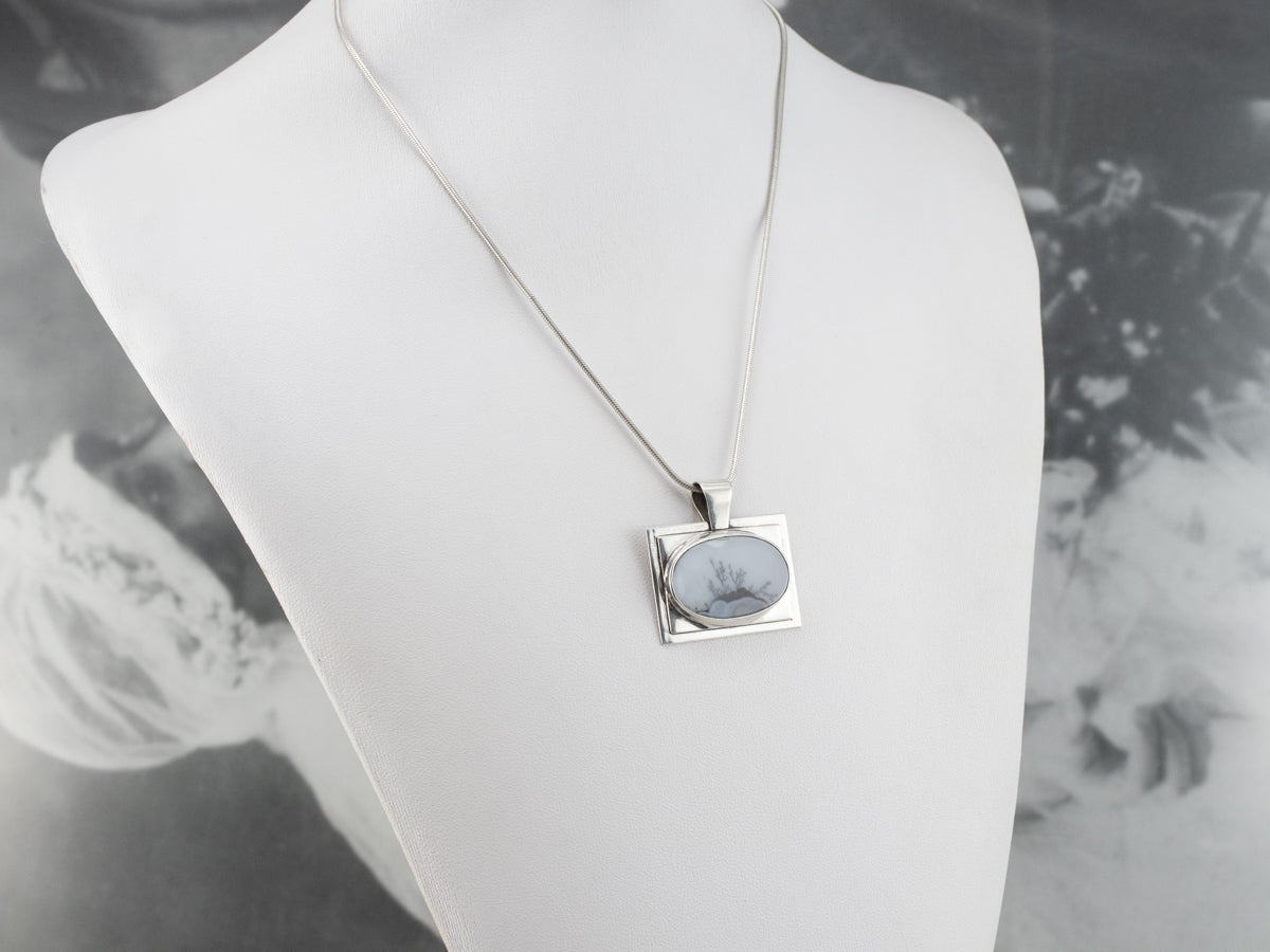 Sterling Silver Unisex Dendritic Agate Pendant