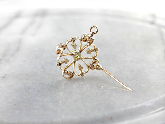 Vintage Demantoid Garnet Ornate Gold Brooch or Pendant