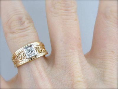 Scrolls and Spiral Gold with Platinum Diamond Engagement Ring