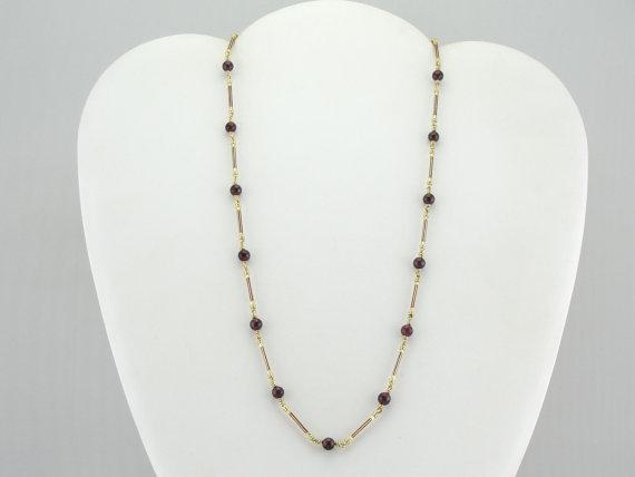 Ancient Style Garnet and Gold Bar Necklace