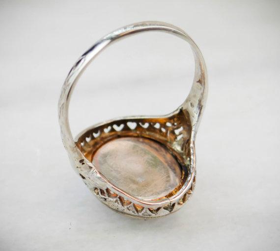 Art Deco Filigree and Unique Stone Cameo Ring
