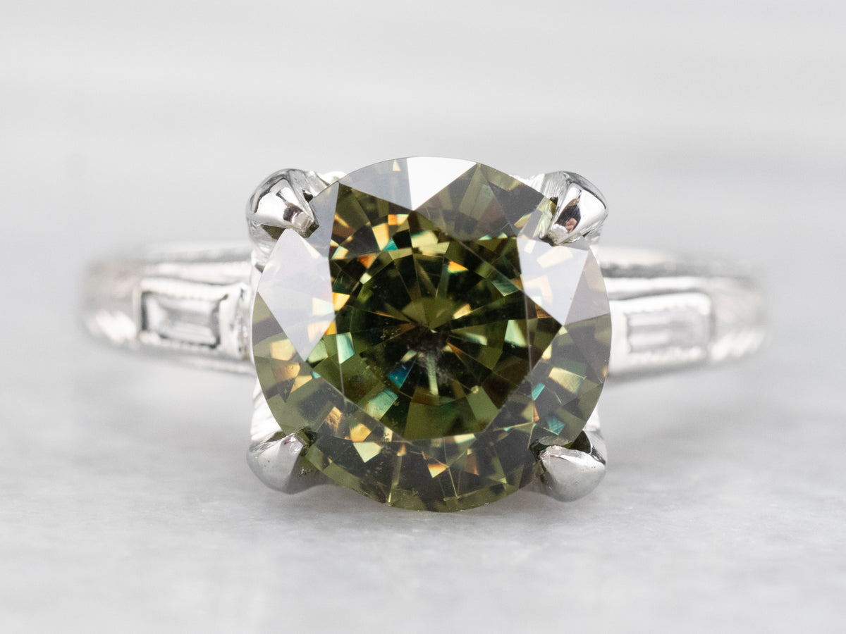 Art Deco Demantoid Garnet and Diamond Ring