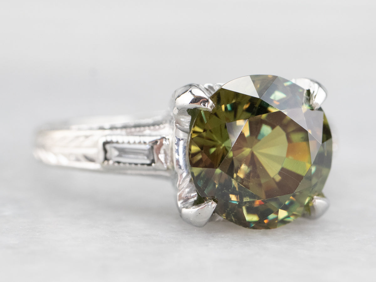 Art Deco Demantoid Garnet and Diamond Ring