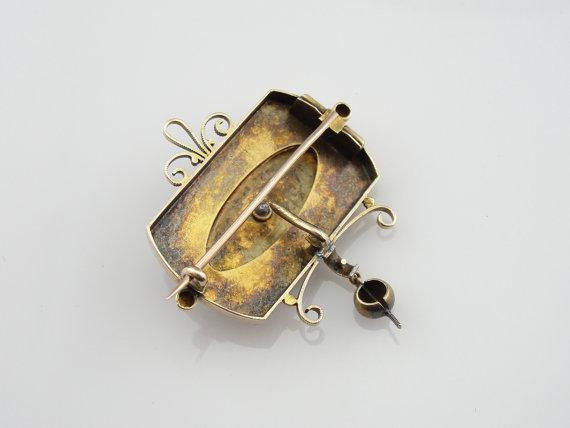 Victorian Black Enamel Gold Brooch