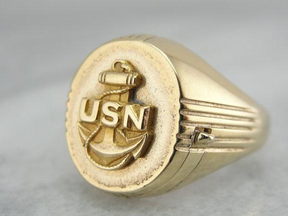 Vintage Gold Navy Ring with Swing Out Locket