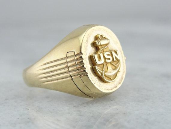 Vintage Gold Navy Ring with Swing Out Locket