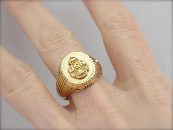 Vintage Gold Navy Ring with Swing Out Locket