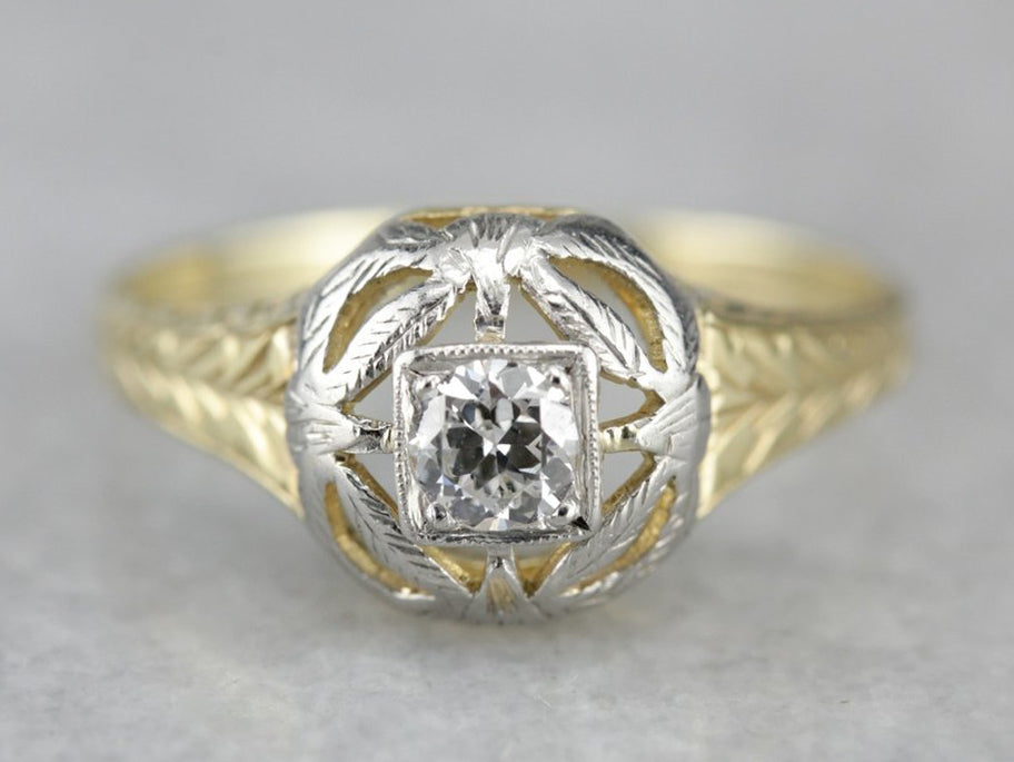 Art Nouveau Diamond Botanical Filigree Engagement Ring