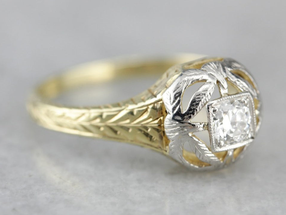 Art Nouveau Diamond Botanical Filigree Engagement Ring