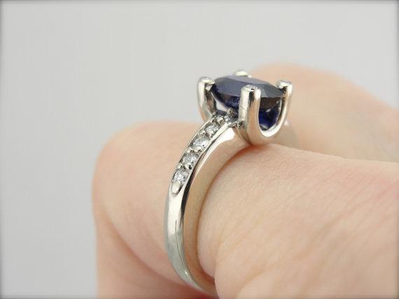 Cobalt Blue Ceylon Sapphire and Diamond Engagement Ring