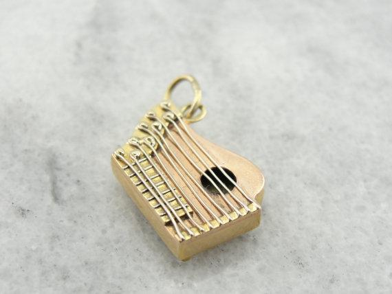 Exquisite 14K Rose Gold Harp Charm or Pendant