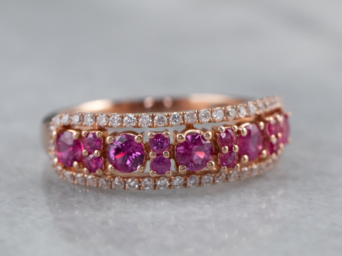 Pink Sapphire Diamond Rose Gold Band