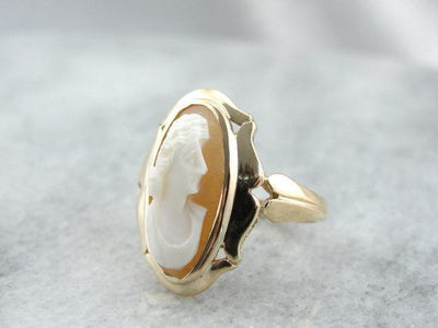 Long Oval Vintage Cameo Ring