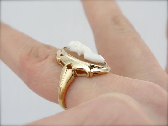 Long Oval Vintage Cameo Ring