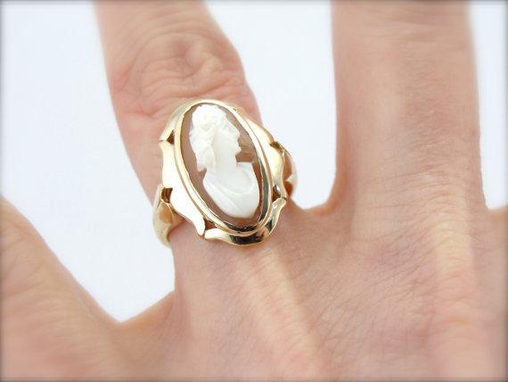 Long Oval Vintage Cameo Ring