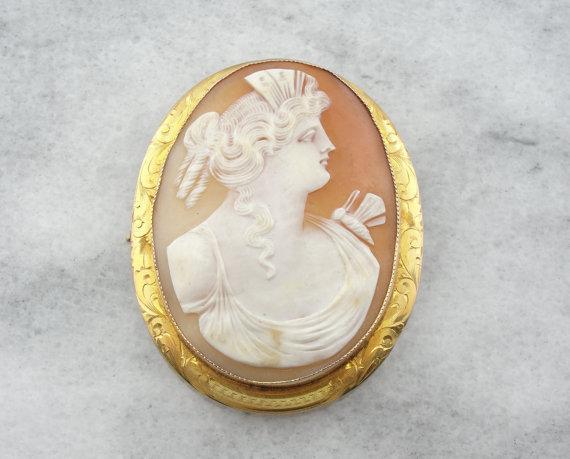 Over-sized Shell Cameo Brooch from Early 1900's