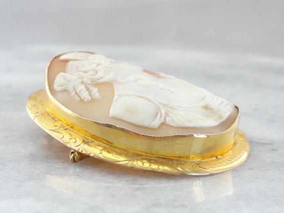 Over-sized Shell Cameo Brooch from Early 1900's