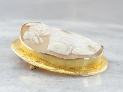 Over-sized Shell Cameo Brooch from Early 1900's