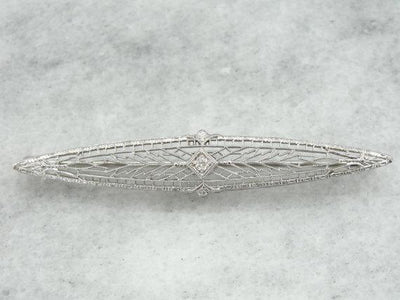 White Gold Lace Filigree Pin with Diamond Center
