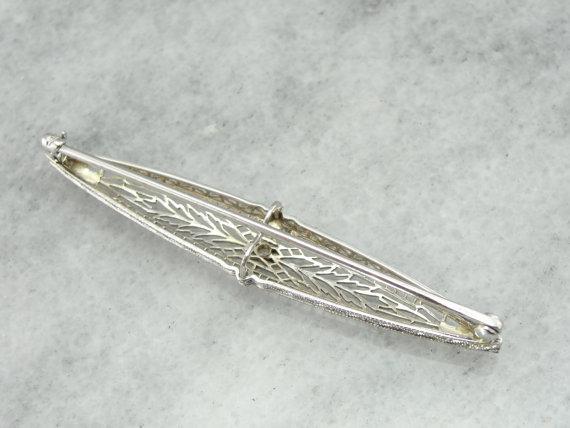 White Gold Lace Filigree Pin with Diamond Center