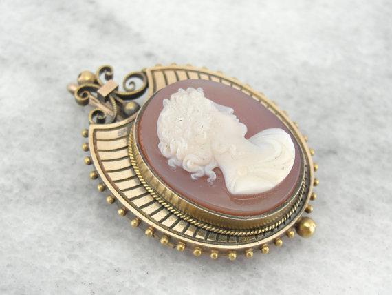 Victorian Sardonyx Cameo Brooch Pendant
