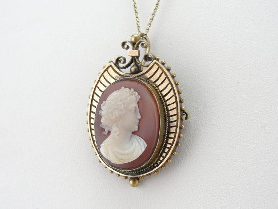 Victorian Sardonyx Cameo Brooch Pendant