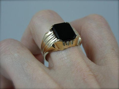 Mens Onyx and Gold Ring, Mid Century Modern
