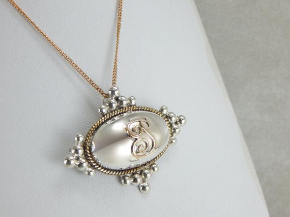 P Monogramed Brooch or Pendant in Silver and Gold