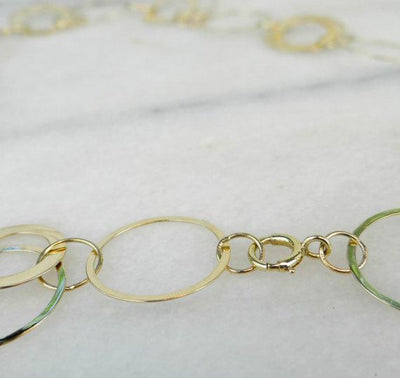 Modernist Gold Link Necklace, Circles and Links