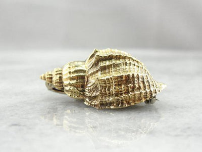 Detailed Gold Conch Shell Brooch
