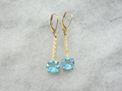 Blue Topaz  in Vintage Fine Gold Drop Earrings