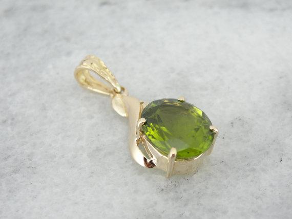 Olive Green Peridot Gold Pendant