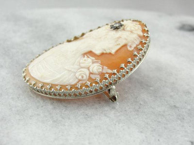 Antique Art Deco Cameo Brooch or Pendant with Diamond