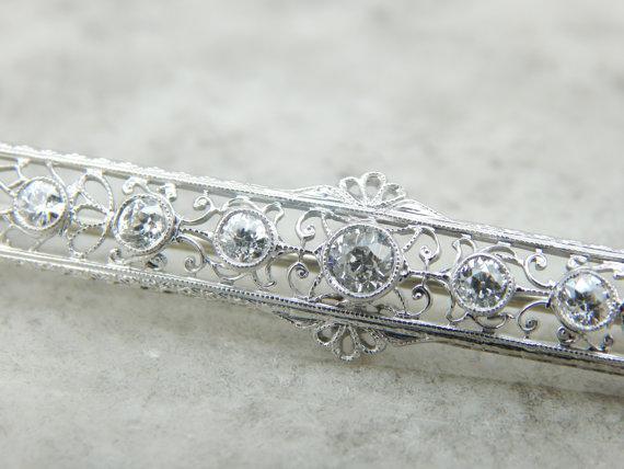 Edwardian Platinum Lace and Diamond Filigree Pin